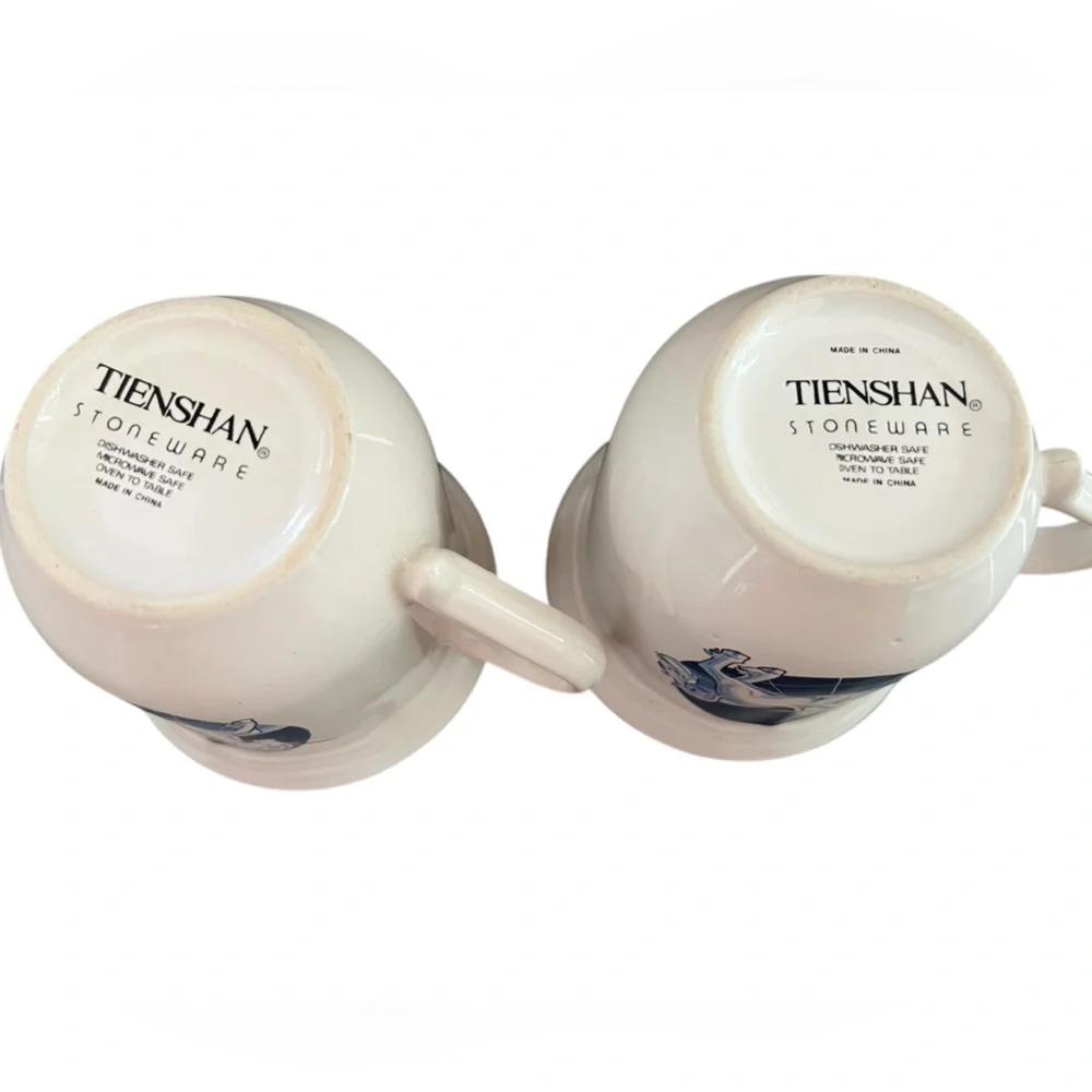 Vintage Tienshan Stoneware Unicorn Tea Coffee Cups Set Of 2 Blue Galaxy 80s EUC